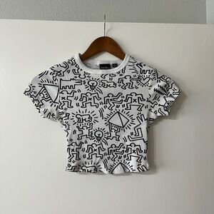 Womens crop top Keith Haring Print T-Shirt - Black and White